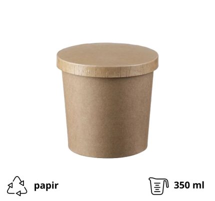 Papirnata posuda za poklopcem 340 ml d=90 mm h=85 mm kraft 50 kom (komplet)