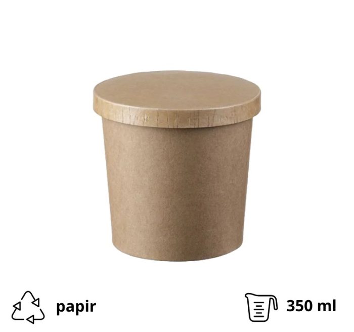 Papirnata posuda za poklopcem 340 ml d=90 mm h=85 mm kraft 50 kom (komplet)