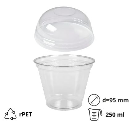 Posudica za desert rPET 230 (250) ml d=95 mm h=80 mm sa poklopcem, 100 kom (komplet)