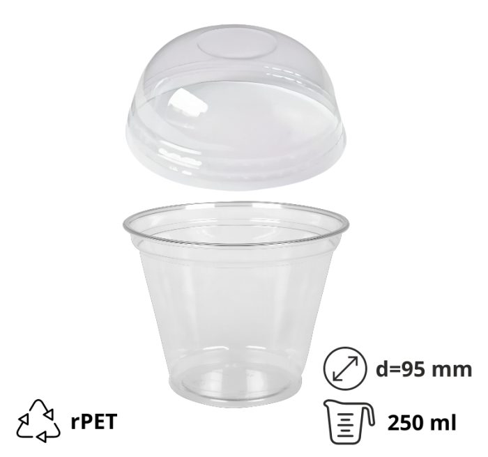 Posudica za desert rPET 230 (250) ml d=95 mm h=80 mm sa poklopcem, 100 kom (komplet)