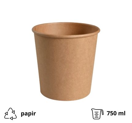 Posuda papirnata 750 ml d=115 mm h=113 mm, kraft, bez poklopca 50 kom