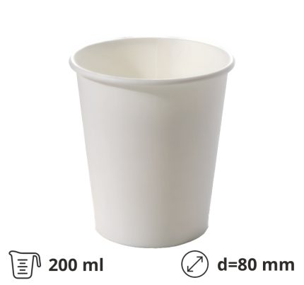 Čaša papirnata 200 (240) ml d=80 mm 1-slojna bijela SUP, 50 kom