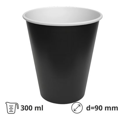 Čaša papirnata 300 (400) ml d=90 mm 1-slojna crna SUP, 50 kom