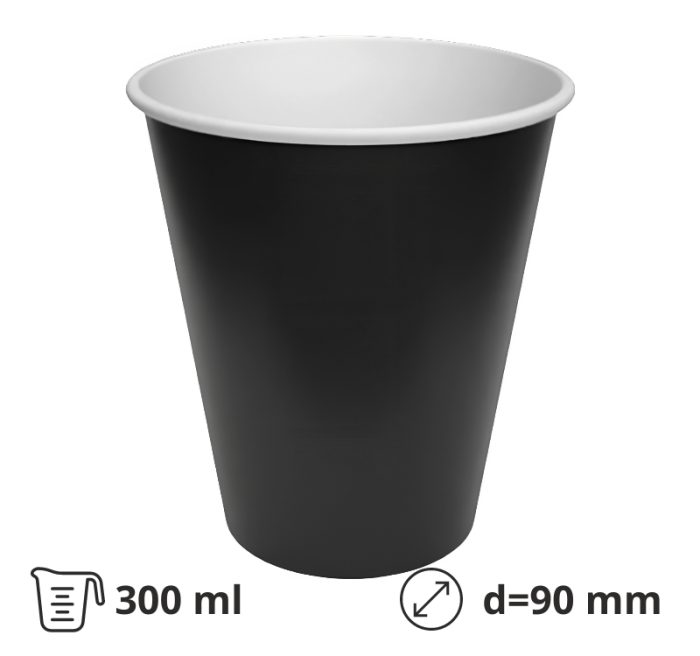 Čaša papirnata 300 (400) ml d=90 mm 1-slojna crna SUP, 50 kom