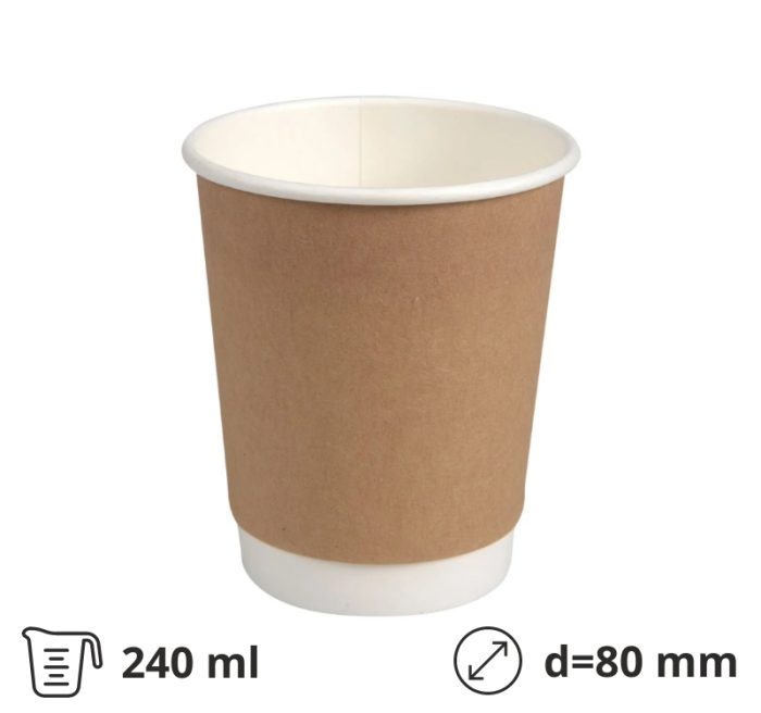 Čaša papirnata 240 (280) ml d=80 mm 2-slojna kraft SUP 25 kom/pak