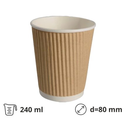 Čaša papirnata 240 ml d=80 mm ripple kraft SUP, 25 kom
