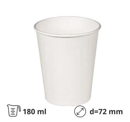 Čaša papirnata 180 (210) ml d=72 mm 1-slojna bijela SUP, 50 kom