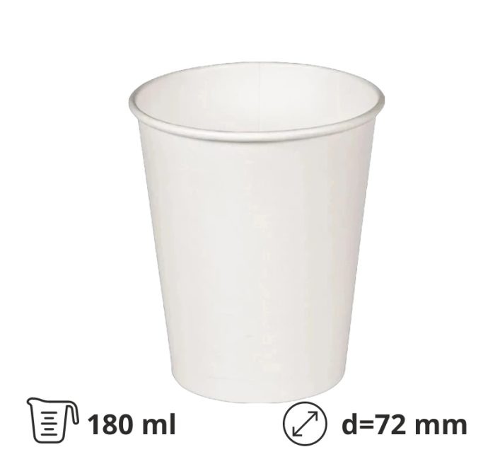 Čaša papirnata 180 (210) ml d=72 mm 1-slojna bijela SUP, 50 kom