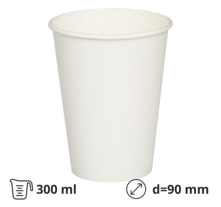 Čaša papirnata 300 (340) ml d=90 mm 1-slojna bijela SUP, 50 kom