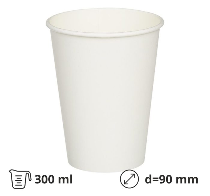 Čaša papirnata 300 (364) ml d=90 mm 1-slojna bijela SUP, 50 kom