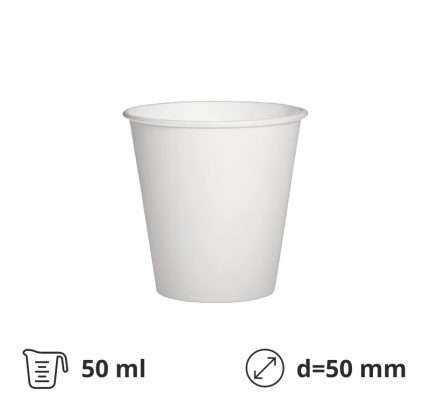 Čaša papirnata 50 (55) ml d=50 mm 1-slojna bijela SUP, 50 kom