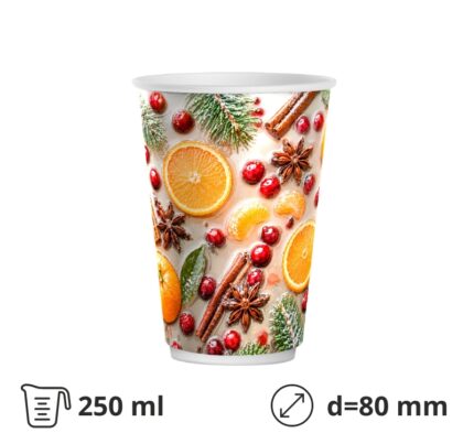 Čaša papirnata  250 (280) ml d=80 mm 2-slojna Winter Spice SUP, 50 kom
