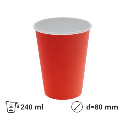 Čaša papirnata 240 (280) d=90 mm 1-slojna crvena SUP, 50 kom