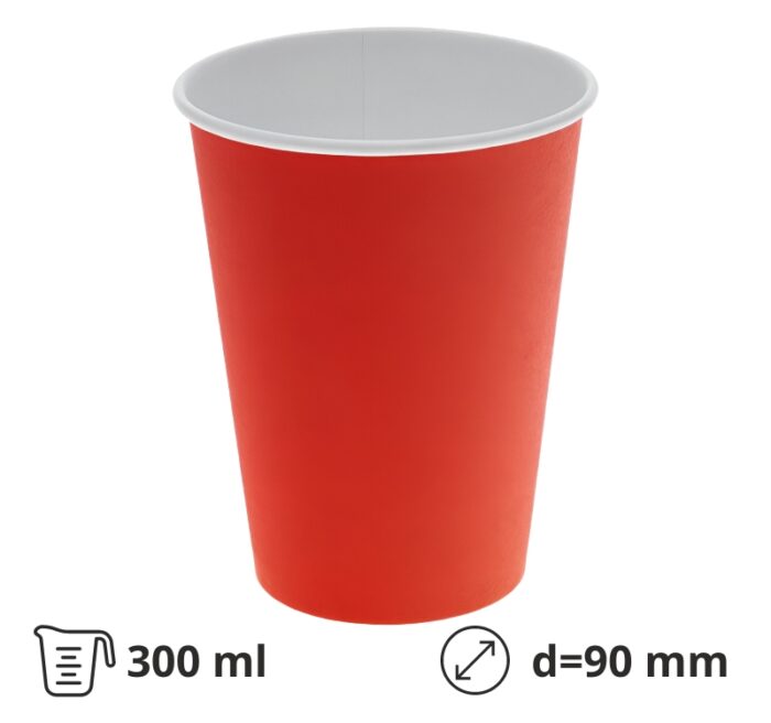Čaša papirnata 300 (380) d=90 mm 1-slojna crvena SUP, 50 kom